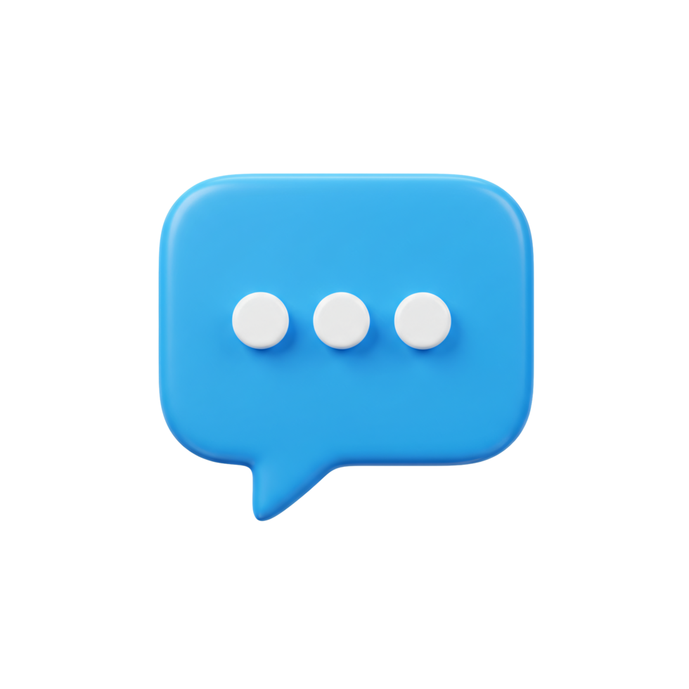 3D Render of Blue Speech Bubble with White Dots Communication Messaging Icon png