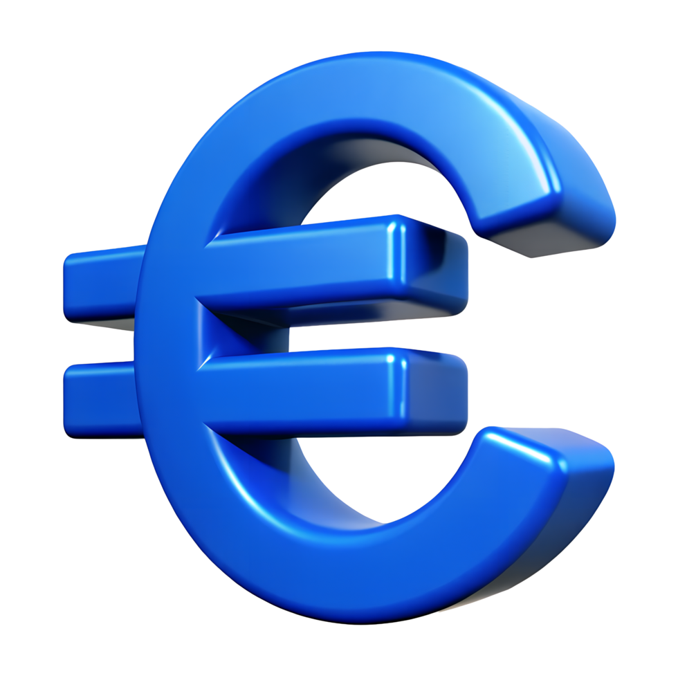 3D Render of a Shiny Blue Euro Currency Symbol Finance and Money Concept png
