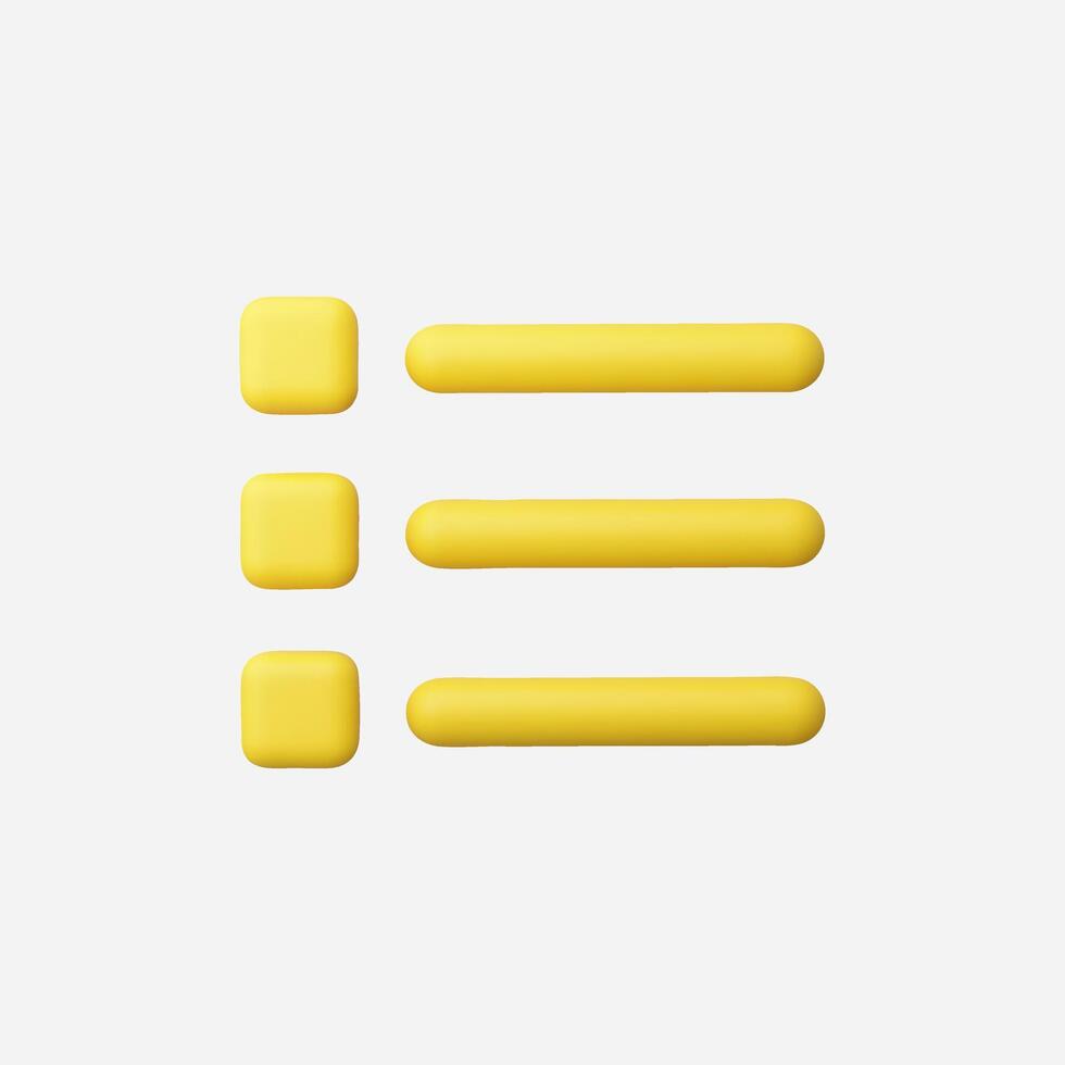 3D rendered yellow list icon, simple and clean design vector
