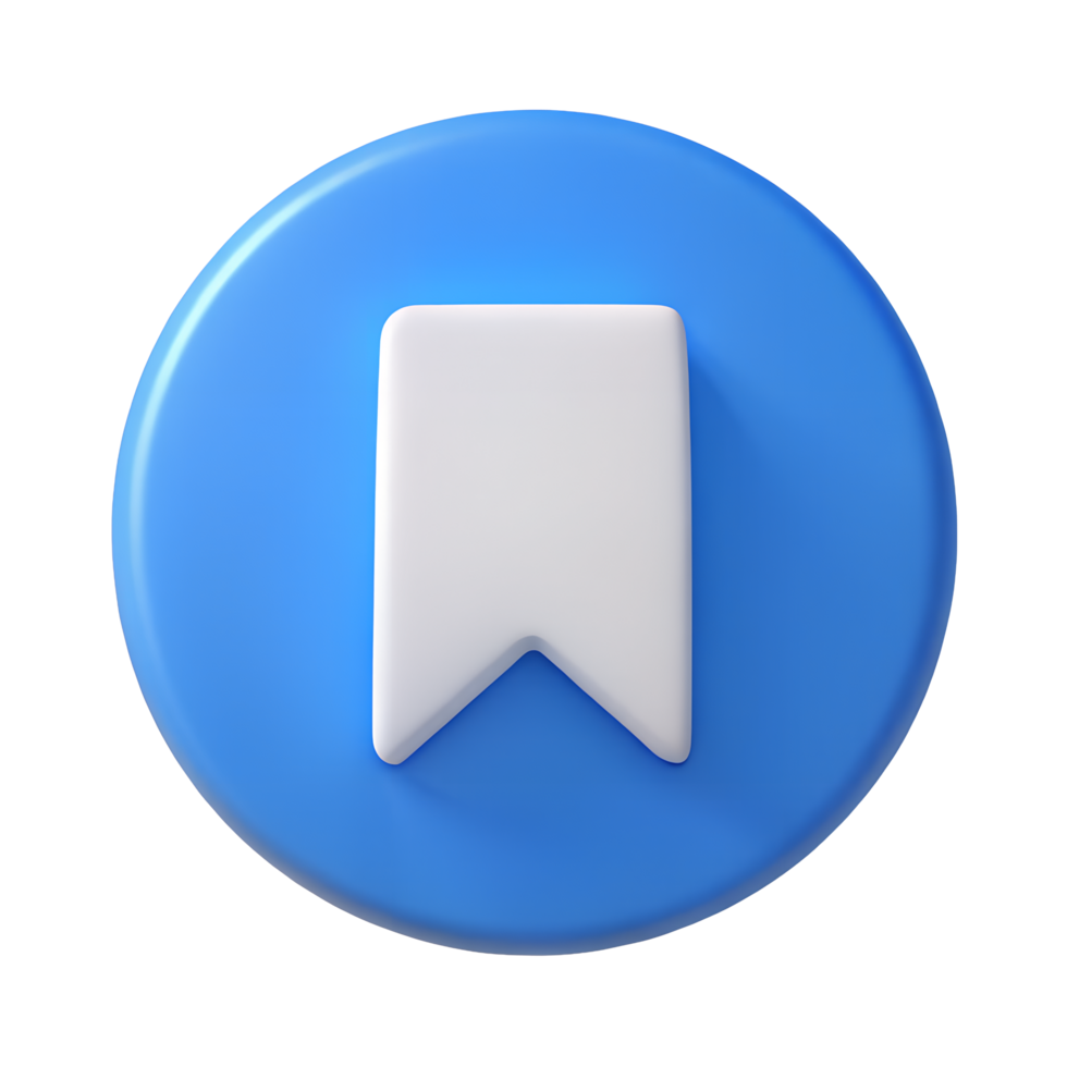 3D Render of a White Bookmark Icon on a Blue Circle App Design Element Web Interface png