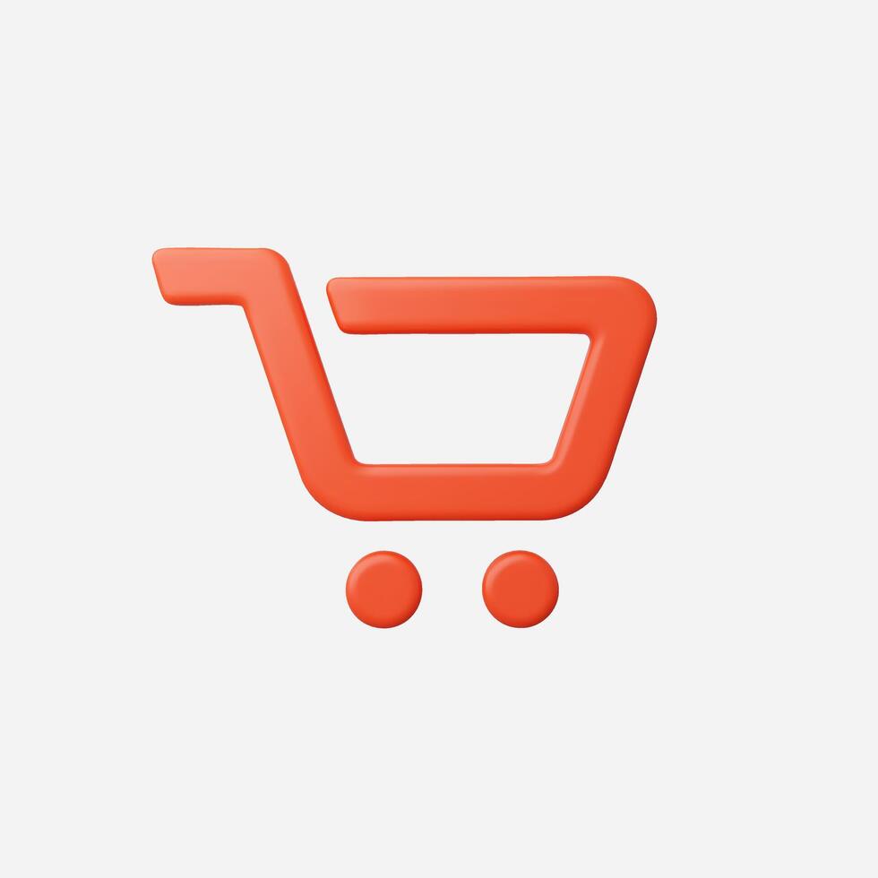Orange 3D shopping cart icon, online store symbol vector