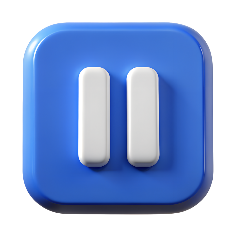 3D Render of a Blue Square Pause Button Icon Media Control User Interface Element png
