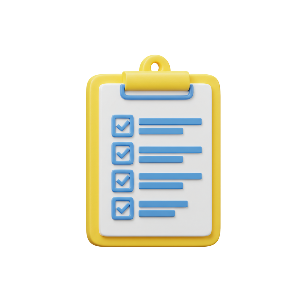 Yellow Checklist Clipboard 3D Render Task Management To Do List Planning Organization Project png