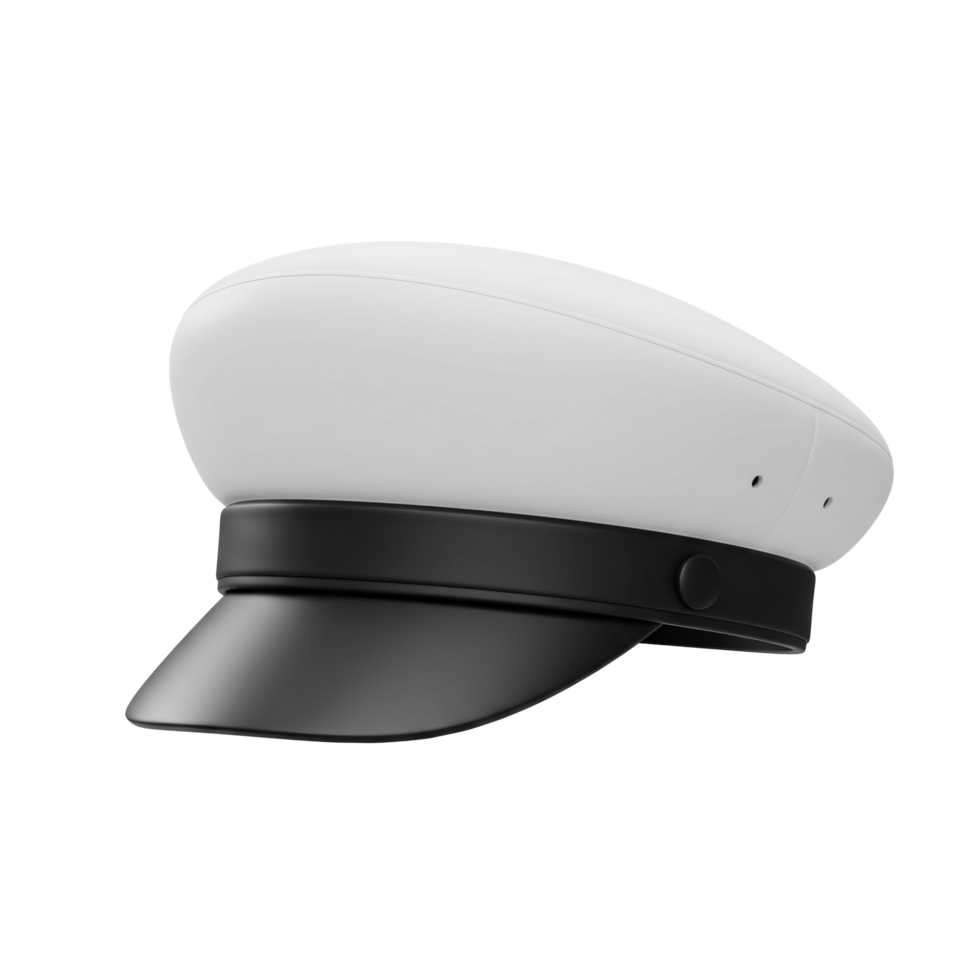Stylish White and Black Leather Captain s Hat Modern Fashion Accessory png