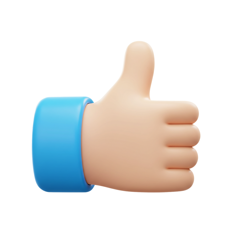 3D Render of Cartoon Thumbs Up Hand Gesture Positive Feedback Approval Icon png