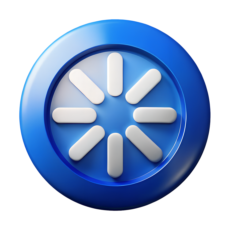 3D Render of Blue Circular Loading Icon with White Segments Progress Indicator Animation Spin png