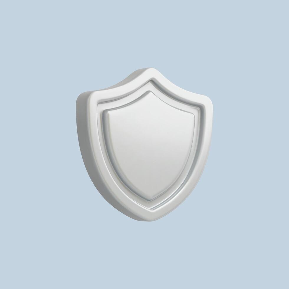 White 3D shield icon on light blue background. Security concept. vector
