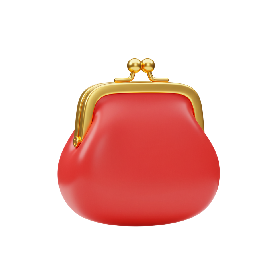 Red leather coin purse with gold clasp 3d render isolated transparent background png