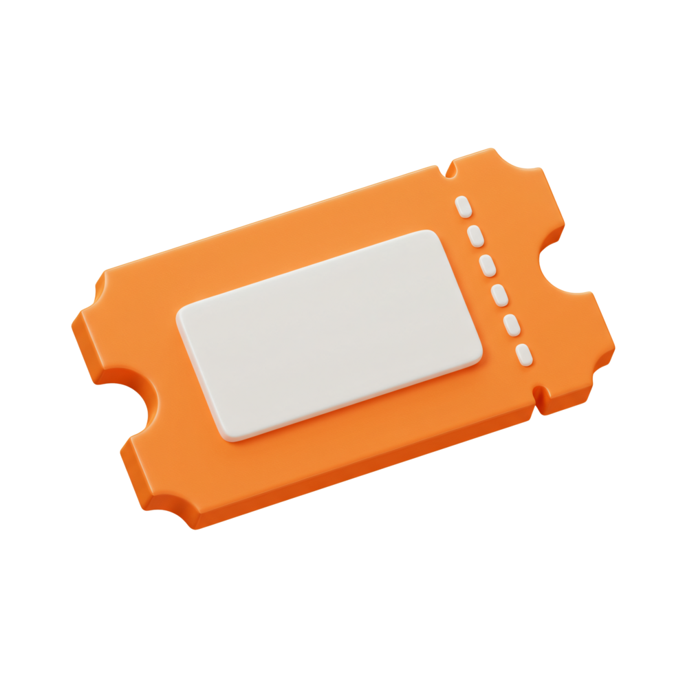Orange 3D Render of a Blank Event Ticket Stub Admission Pass Coupon Voucher png