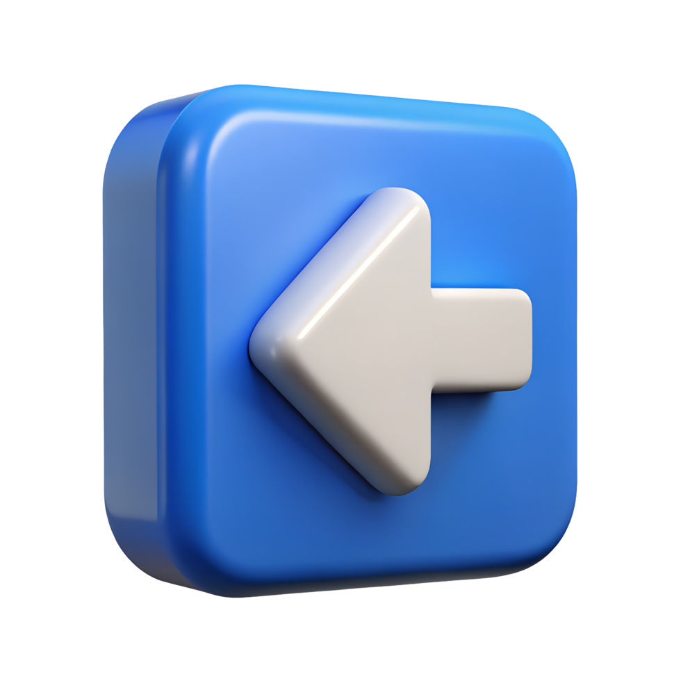 3D Render of a Blue Square Button with a White Left Arrow Icon Digital Interface Element png