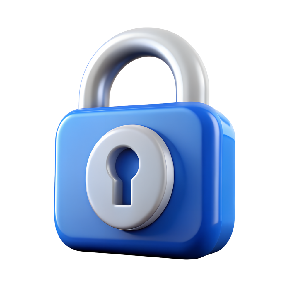 3D Render of a Blue Padlock Security and Privacy Concept Digital Protection Icon png