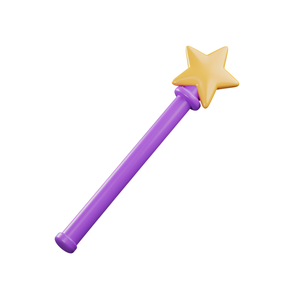 Purple and Gold 3D Rendered Magical Wand Star Top Fantasy Cute Childish Game Asset Cartoon Style png