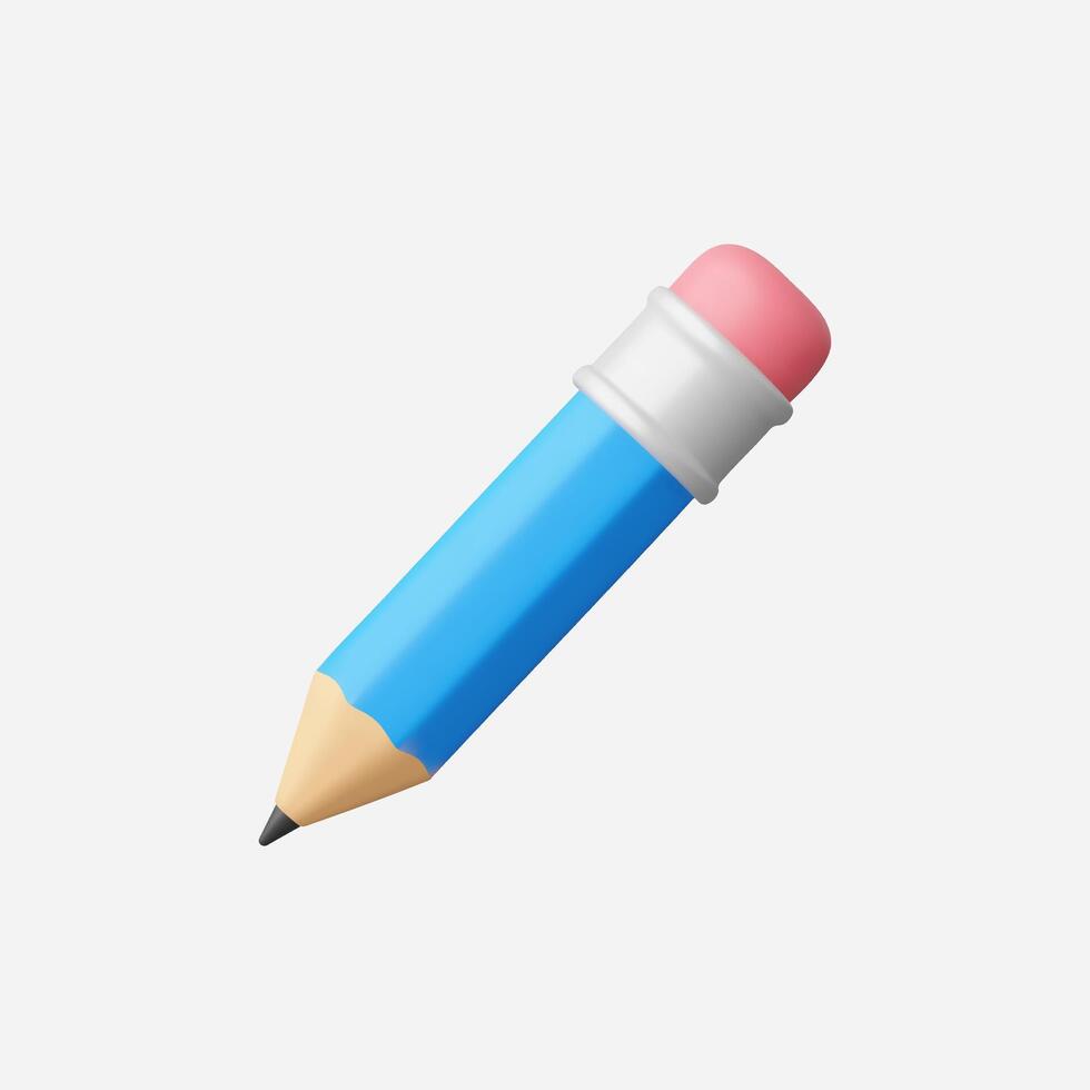 Bright blue pencil with pink eraser, isolated on white background vector