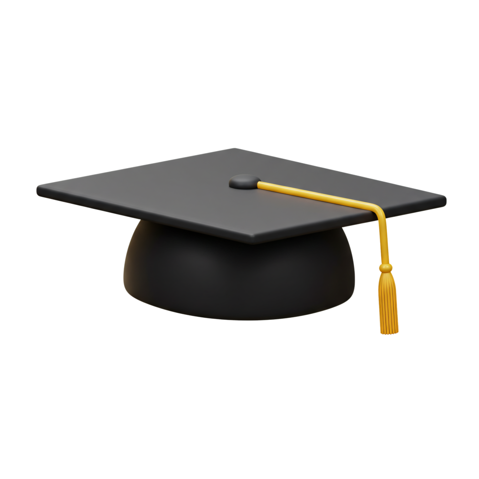 3D Render of Black Graduation Cap with Gold Tassel Academic Achievement Symbol png