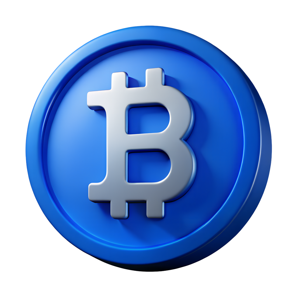 3D Render of Bitcoin Cryptocurrency Coin Blue and Silver Digital Currency Symbol png