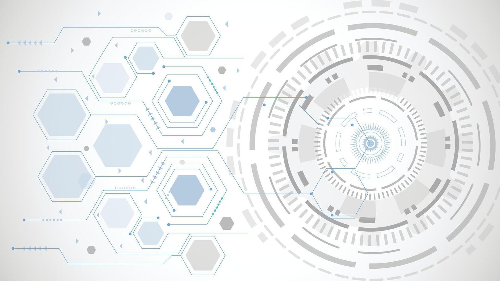 Modern tech background featuring geometric hexagons and circular digital interface elements in soft colors vector