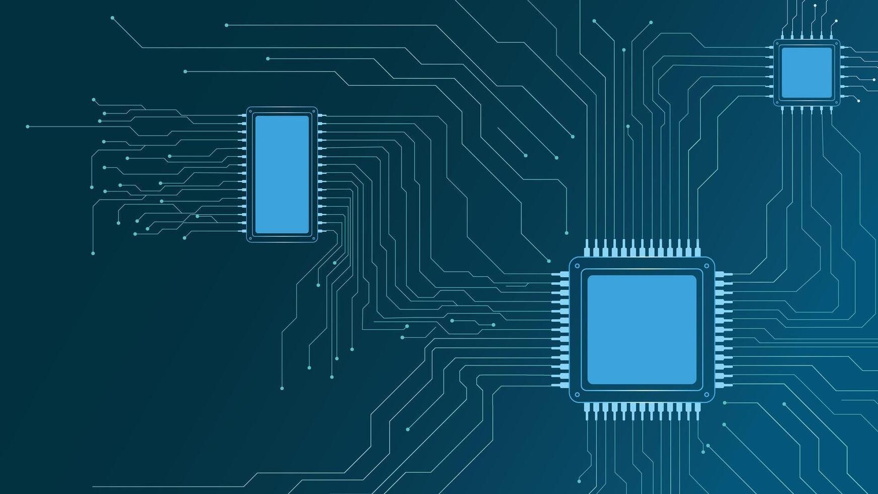 Abstract technology circuit board background with glowing blue lines and microchips ideal for tech themes vector
