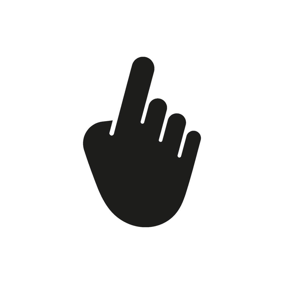 Hand pointer click gesture with raised index finger solid icon. Touchscreen command indicator for user interface and navigation silhouette symbol. Isolated Illustration vector