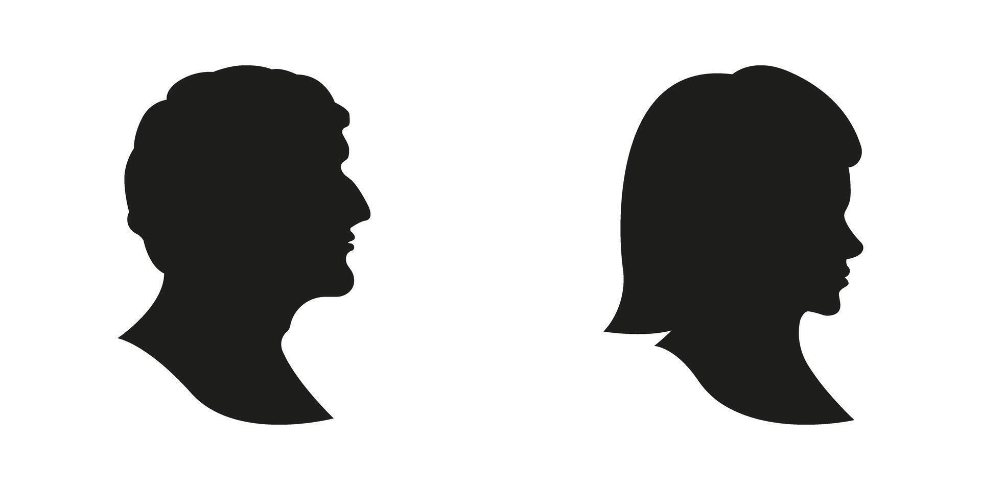 Male And Female Silhouette Profiles Solid Icon Set. Gender Representation And Identity Silhouette Symbol Collection. Human Profile Silhouettes For Social Media. Isolated Illustration vector