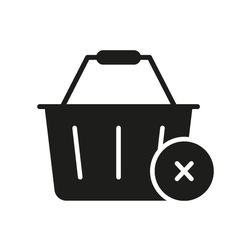 Shopping Basket With Cross Solid Icon. Remove From Cart Or Deleting Item Silhouette Symbol. E-Commerce, Online Shopping Management, And Retail Adjustment Concept. Isolated Illustration vector