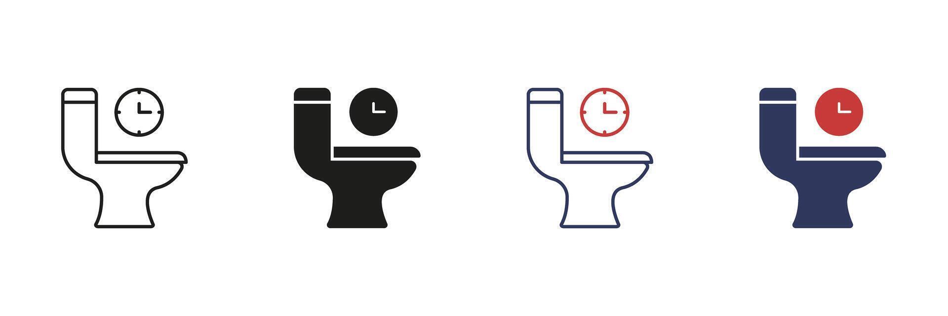 Toilet Time Management Line and Solid Icon Set. Bathroom Usage Efficiency Symbol Collection. Isolated Illustration vector