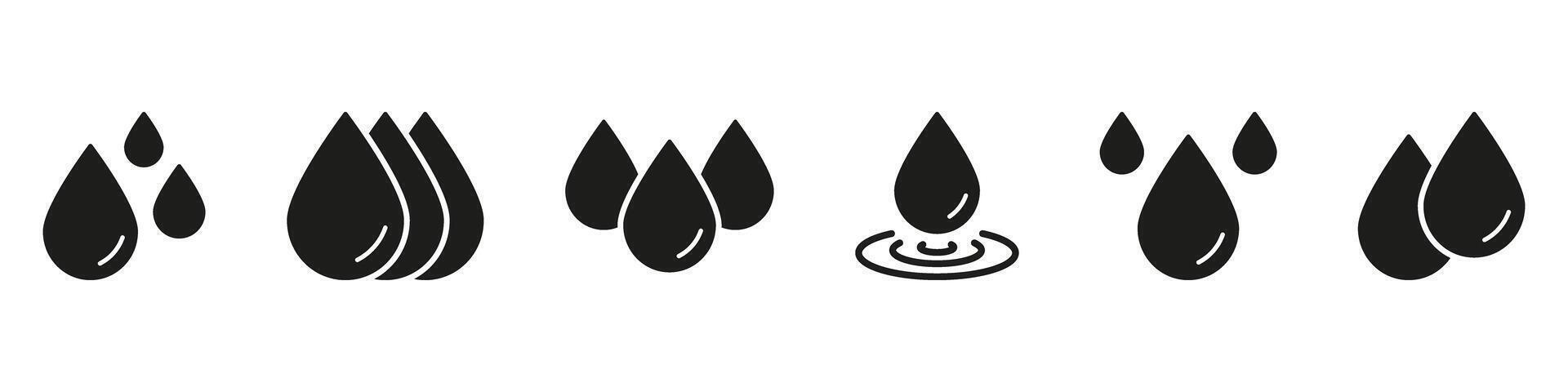 Water Droplets Solid Icon Set. Hydration, Purity, And Fluid Dynamics Silhouette Symbol Collection. Water Conservation And Environmental Awareness. Isolated Illustration vector