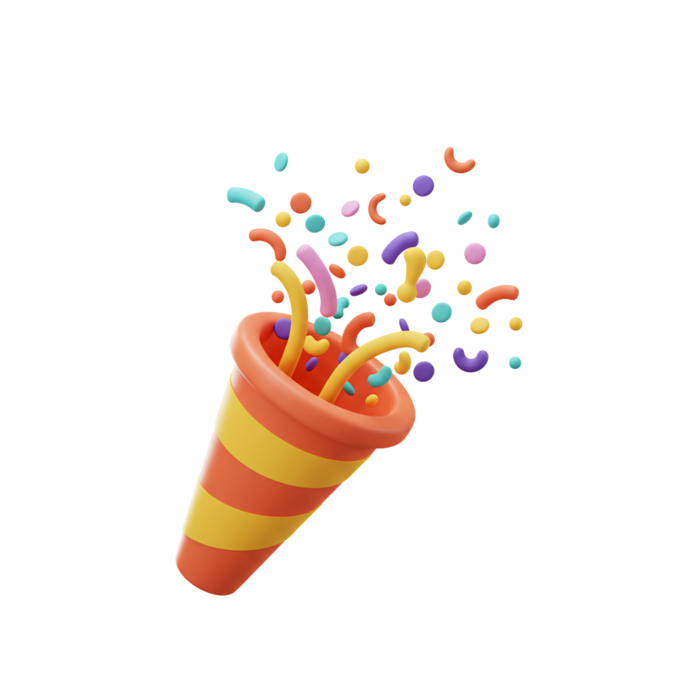 Festive Party Popper 3D Render Colorful Confetti Explosion png