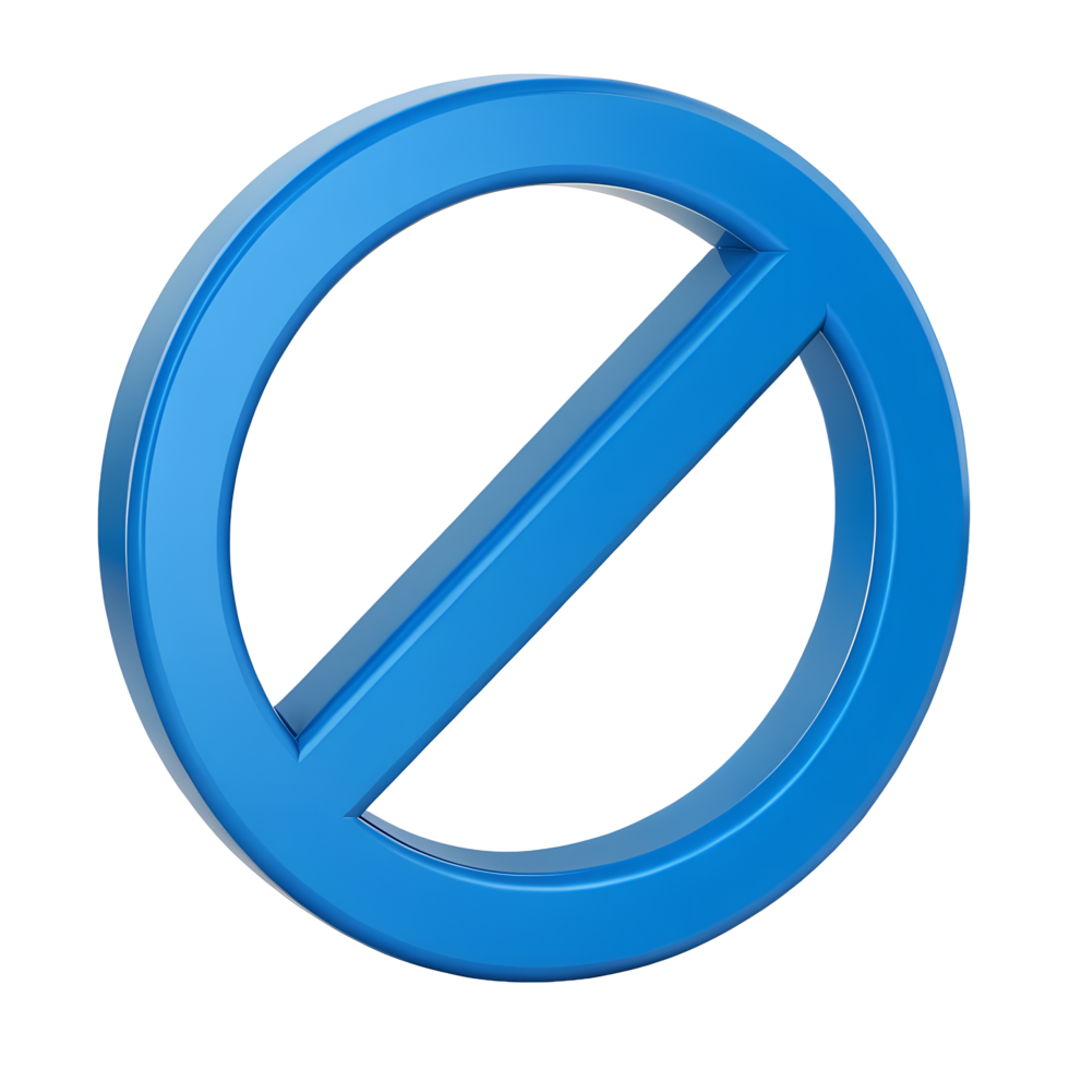 3D Render of a Glossy Blue Prohibition Symbol Not Allowed Sign Access Denied Icon png
