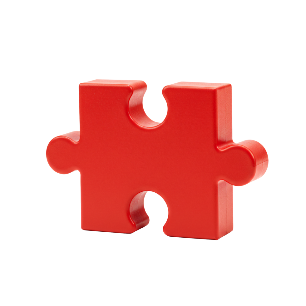 Single Red Plastic Jigsaw Puzzle Piece Solution Connection Teamwork Concept png