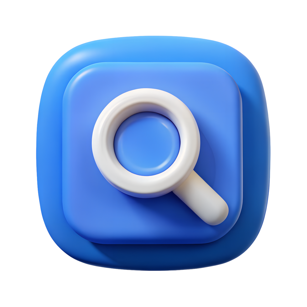 3D Render of a Blue Search Icon Magnifying Glass App Button Web Design Element png