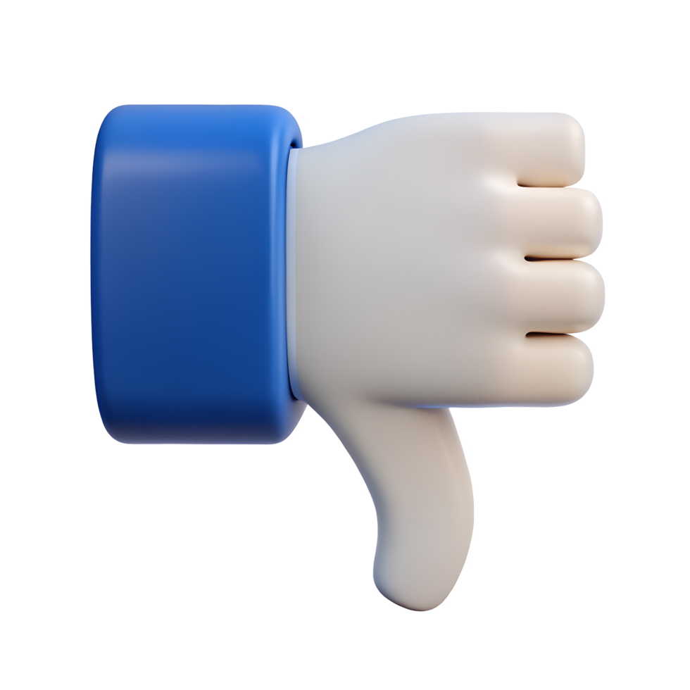 3D Render of Cartoon Hand Gesturing Thumbs Down Negative Feedback Dislike Icon png