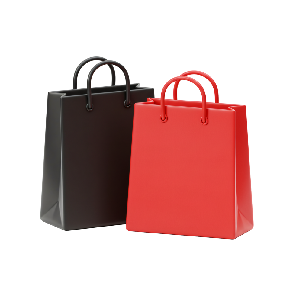 Red and Black Shopping Bags Retail Sale Purchase Gift Package Blank Mockup 3D Render png