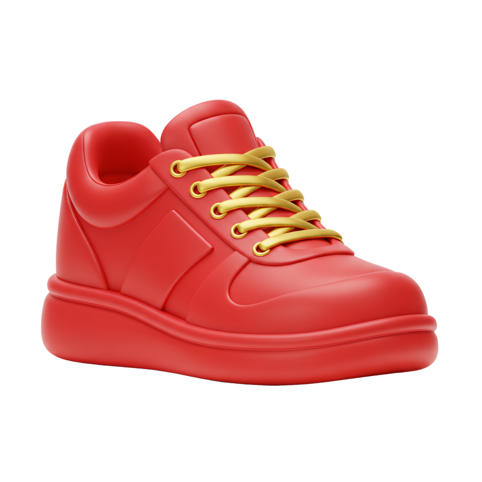 Stylish Red Sneaker with Gold Laces 3D Render Casual Footwear Modern Design png