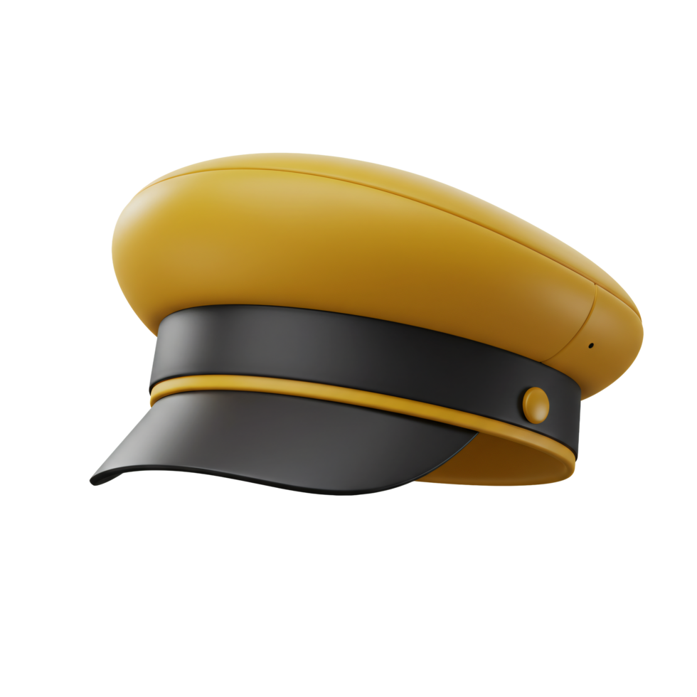 Stylish Mustard Yellow and Black Peaked Cap Officer Hat 3D Render png