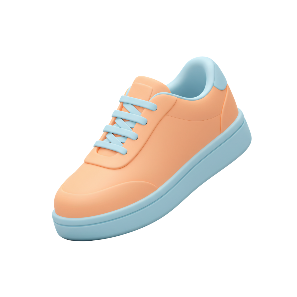 Peach and Light Blue Casual Sneakers Trendy Footwear 3D Render Minimalist Design png