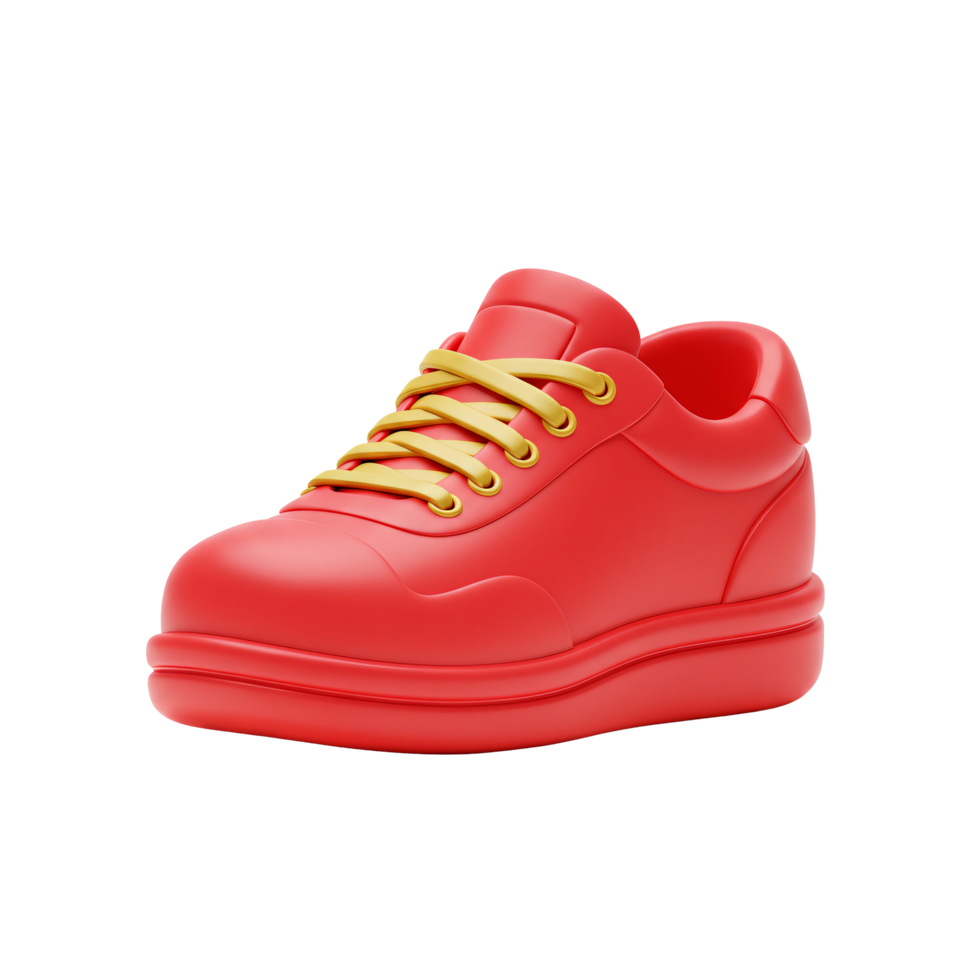 Stylish Red Sneaker with Golden Laces 3D Render of Modern Footwear Design png