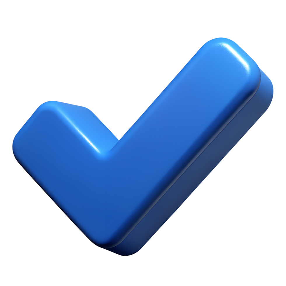 3D Render of a Shiny Blue Check Mark Approval Symbol Success Icon png
