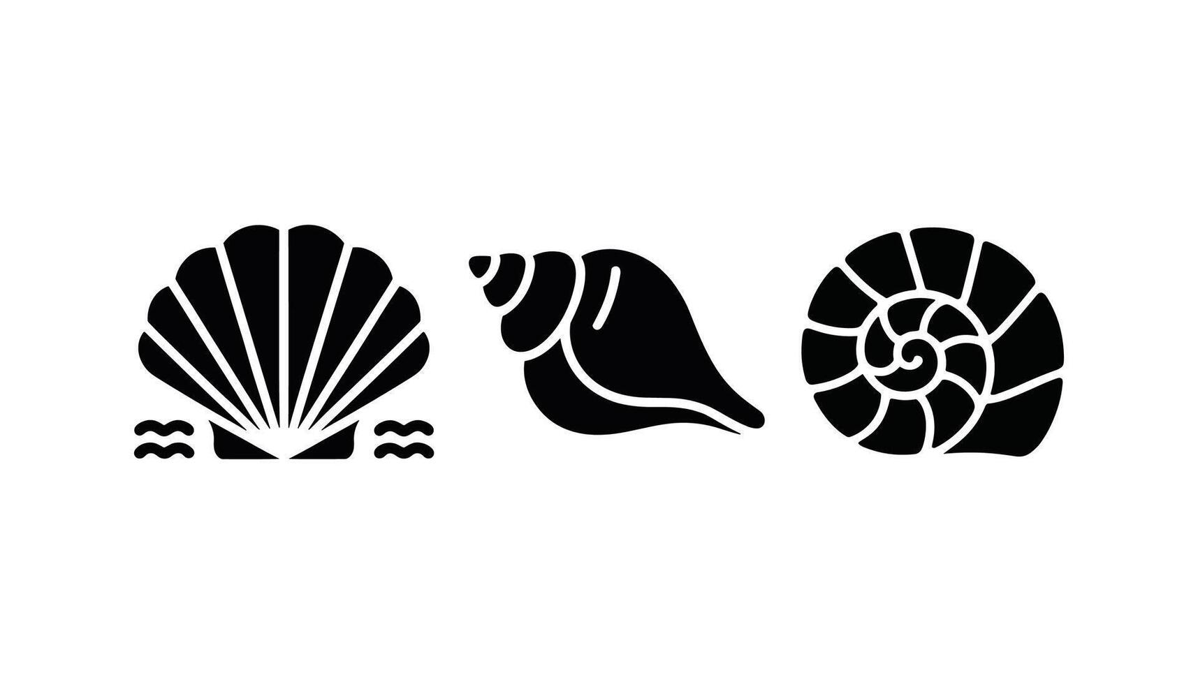 Silhouette Set of Sea Shell Icons Nautical Clipart Collection vector