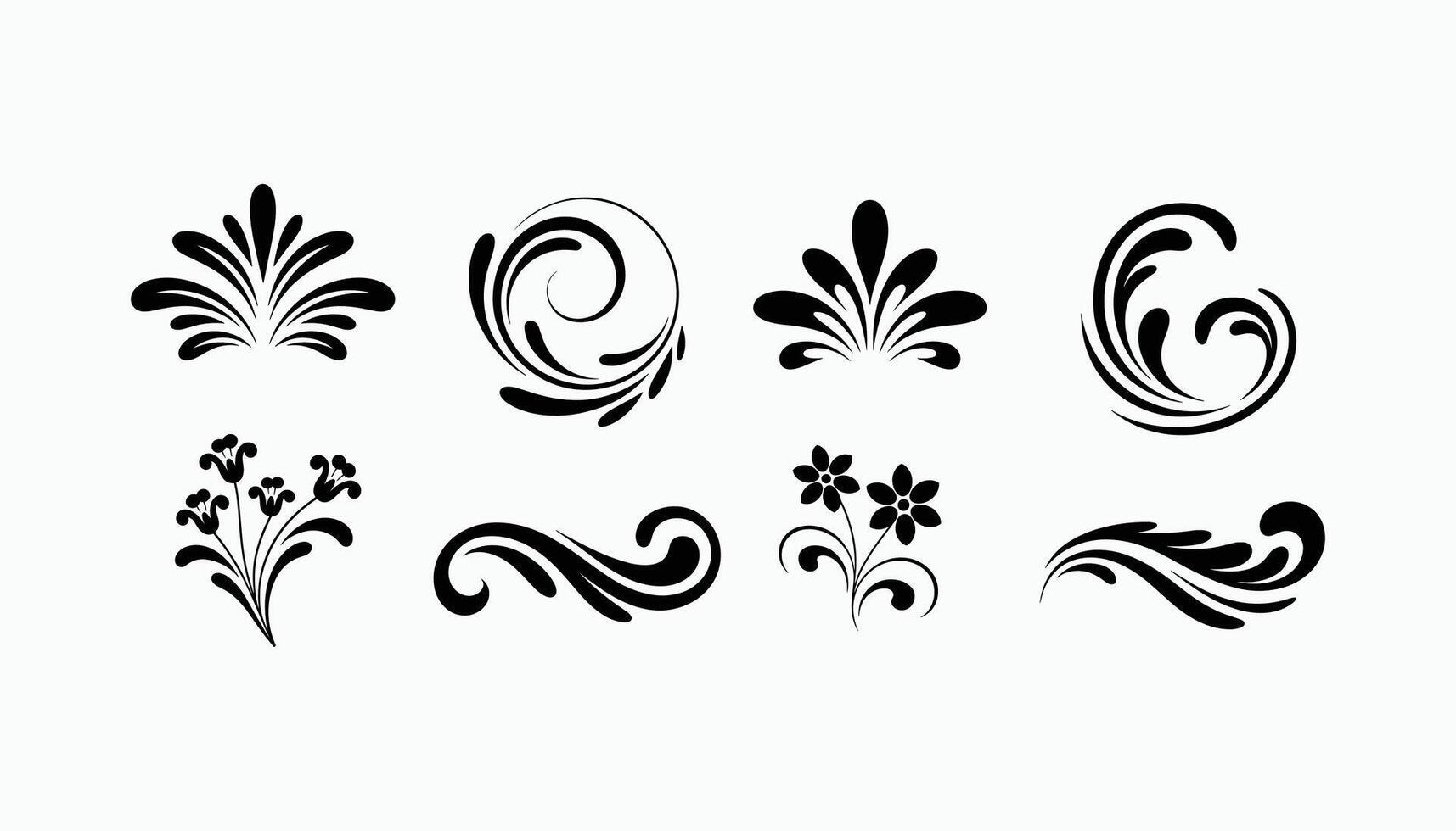 Set of Decorative Floral Swirl Elements Black Vintage Ornaments vector