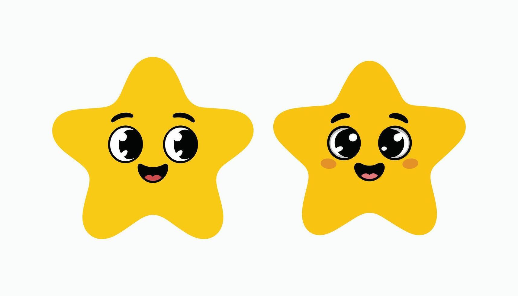 Cute Smiling Star Characters with Big Eyes Kawaii Style Illustration vector