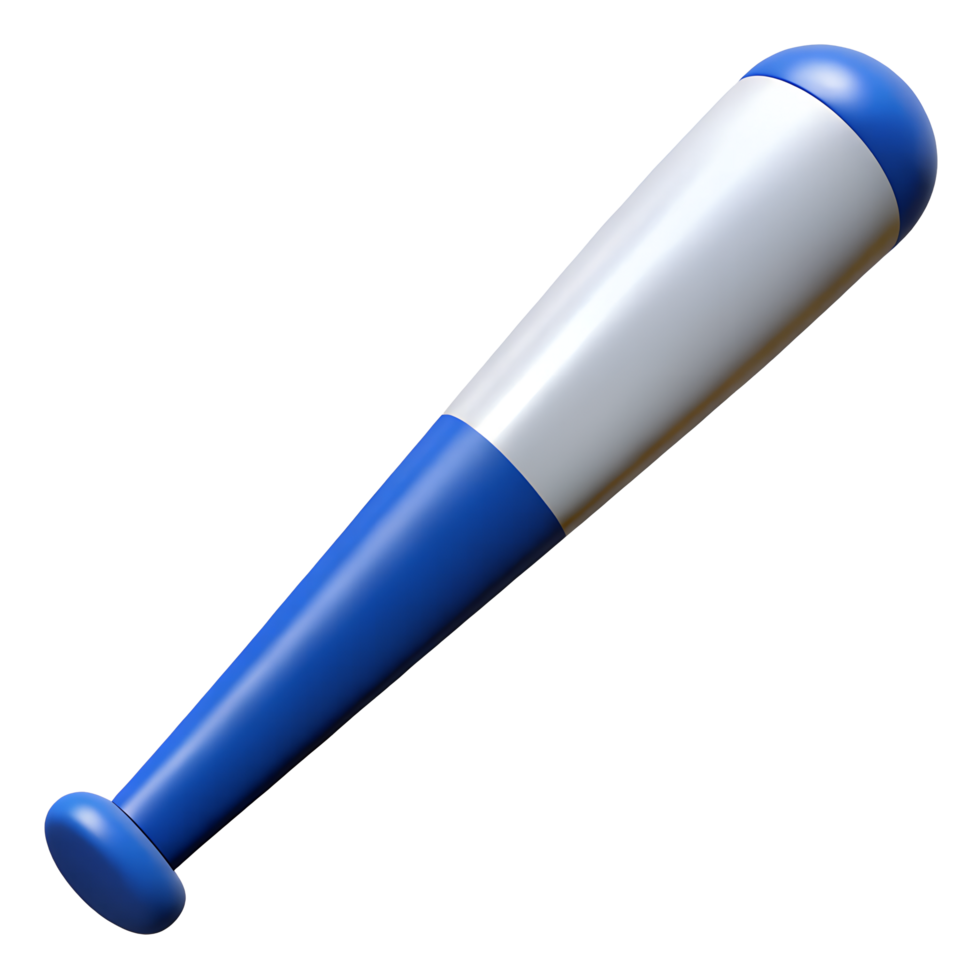 Blue and white baseball bat 3d render sports equipment game item isolated transparent background png