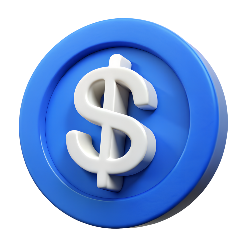 3D Render of a Blue Circle with White Dollar Sign Icon Finance Symbol png