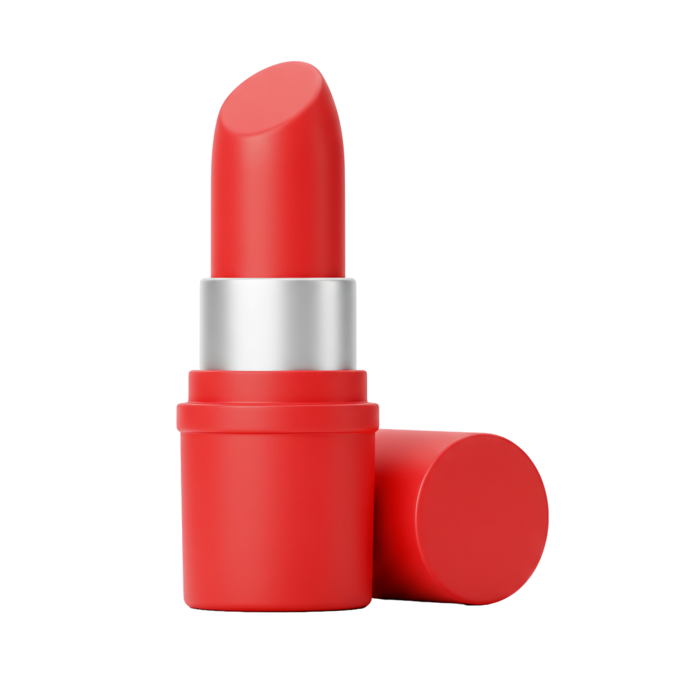 Red Lipstick Tube with Cap Open Cosmetics Product Makeup Item Beauty Accessory Shiny Finish Studio png