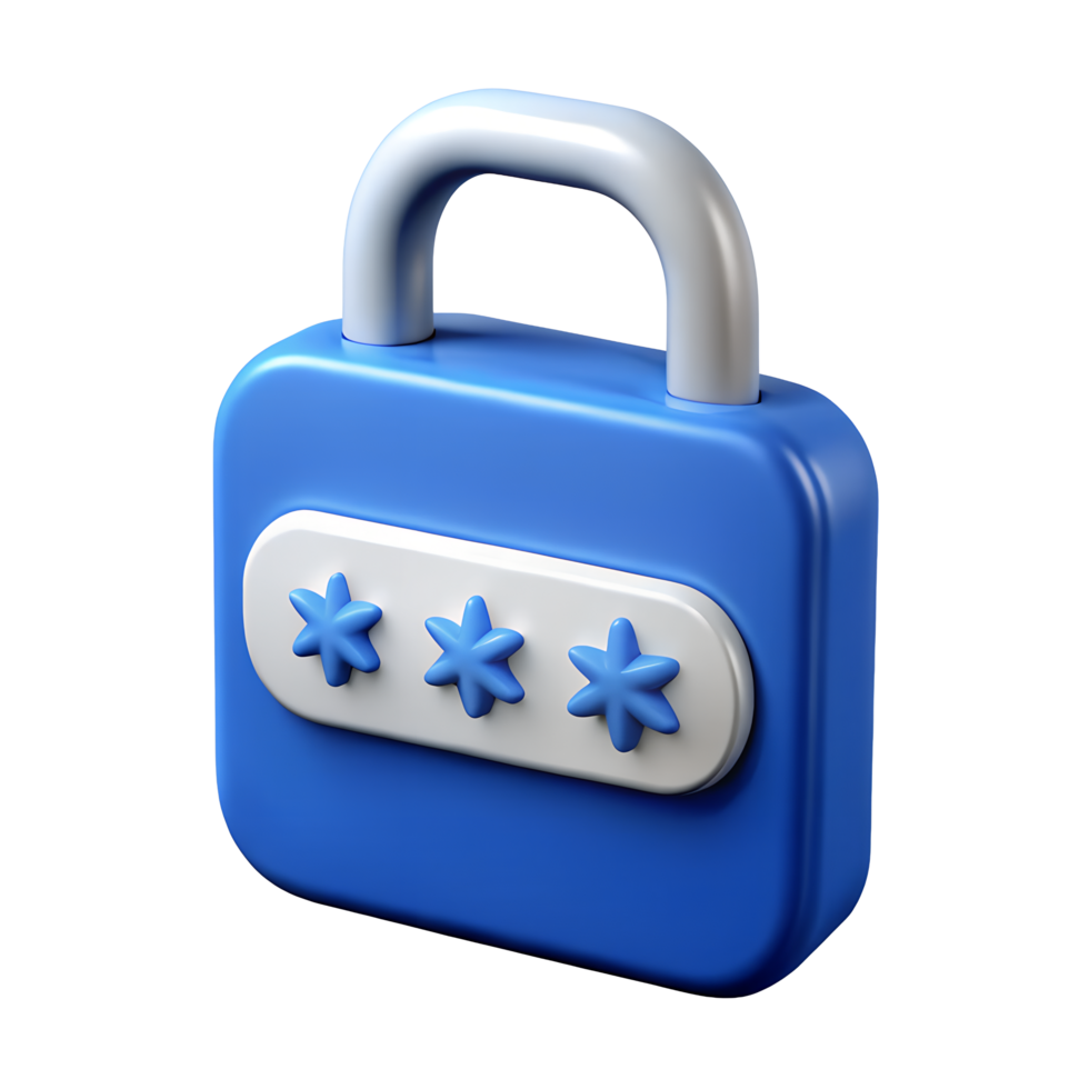 3D Render of Blue Padlock with Password Security Icon Digital Safety Concept Illustration png