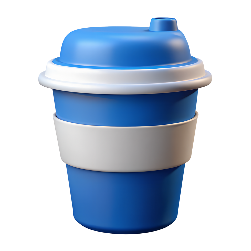 Blue and White Disposable Coffee Cup with Lid Take Away Beverage Container 3D Render png