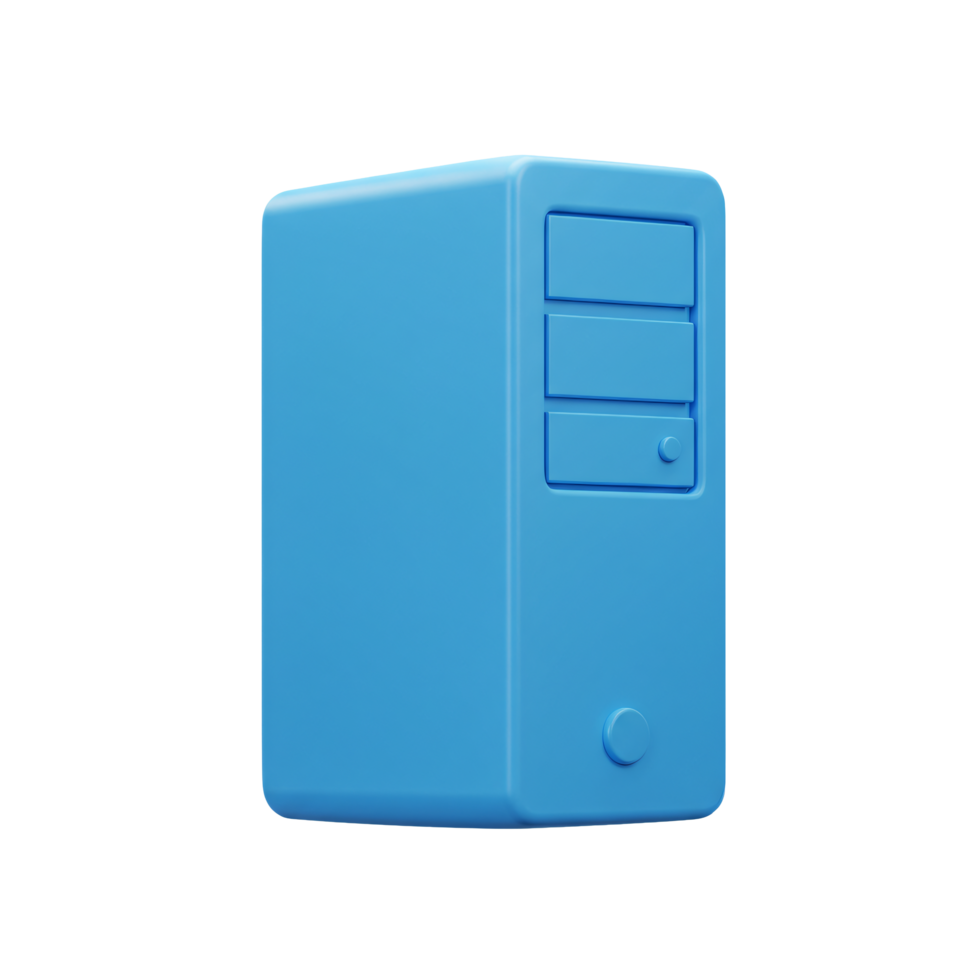 Blue Desktop Computer Tower 3D Render Minimalist PC Technology Icon Digital Device Simple Design png