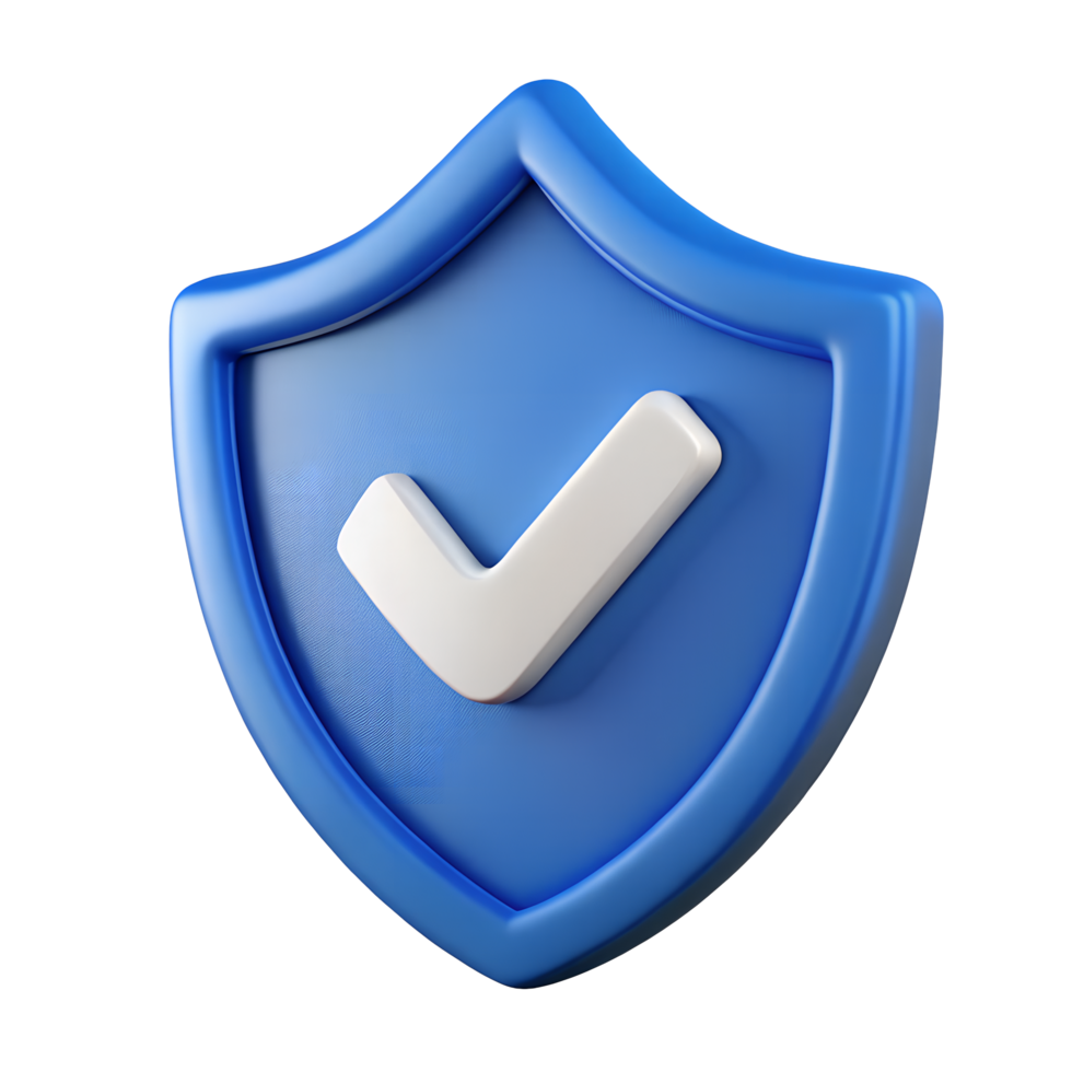 3D Render of Blue Shield Icon with White Checkmark Security Protection Approved Concept png