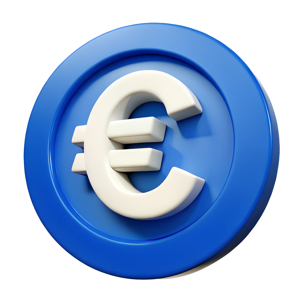 3D Render of Euro Currency Symbol on Blue Circular Icon Finance Money Banking png
