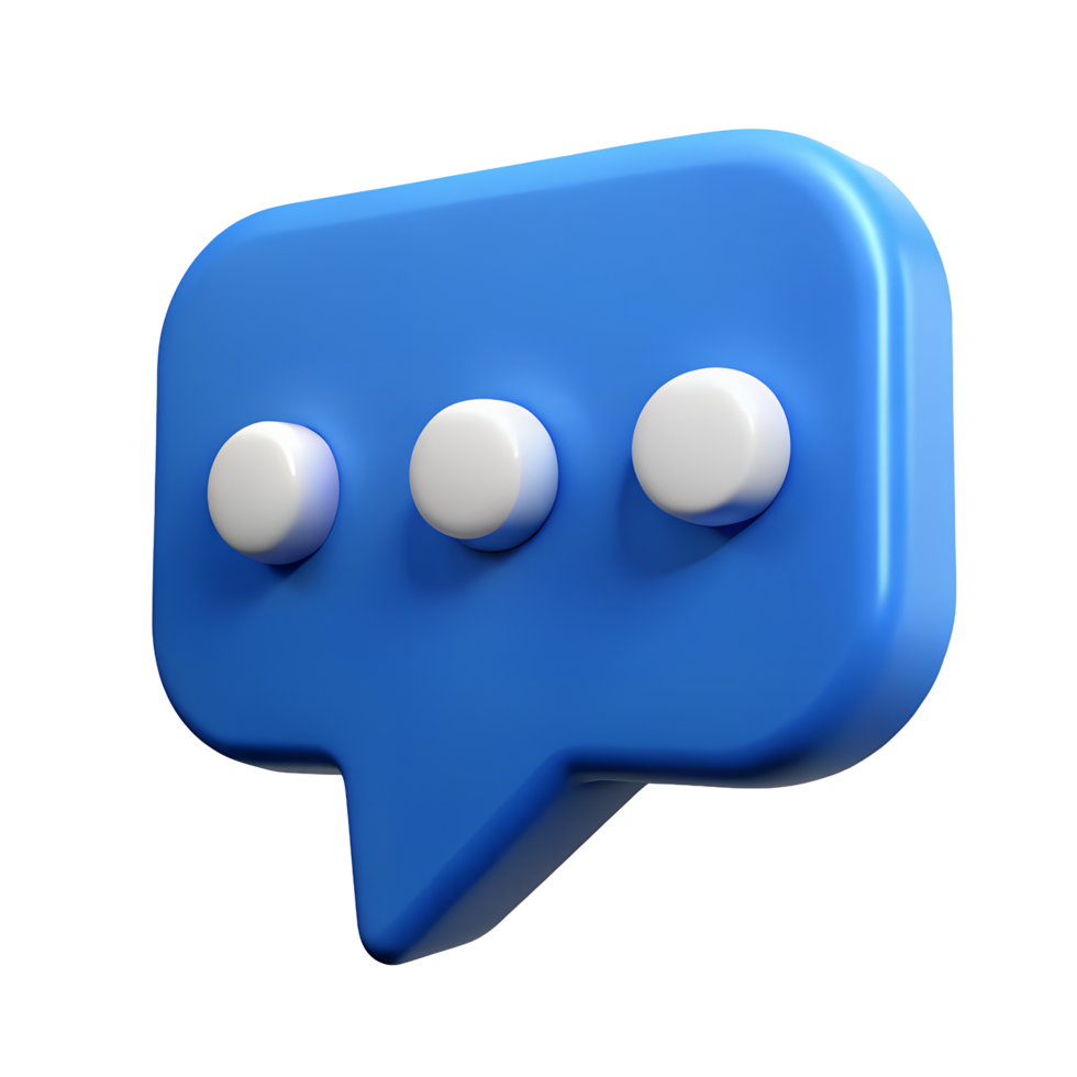 3D Render of Blue Speech Bubble with White Dots Communication Concept Chat Icon png