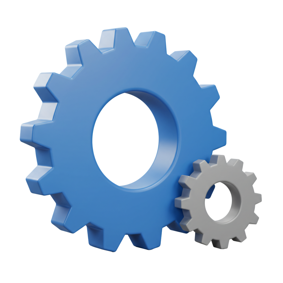 3D Render of Interlocking Blue and Grey Cogs Teamwork Mechanism Engineering Concept png